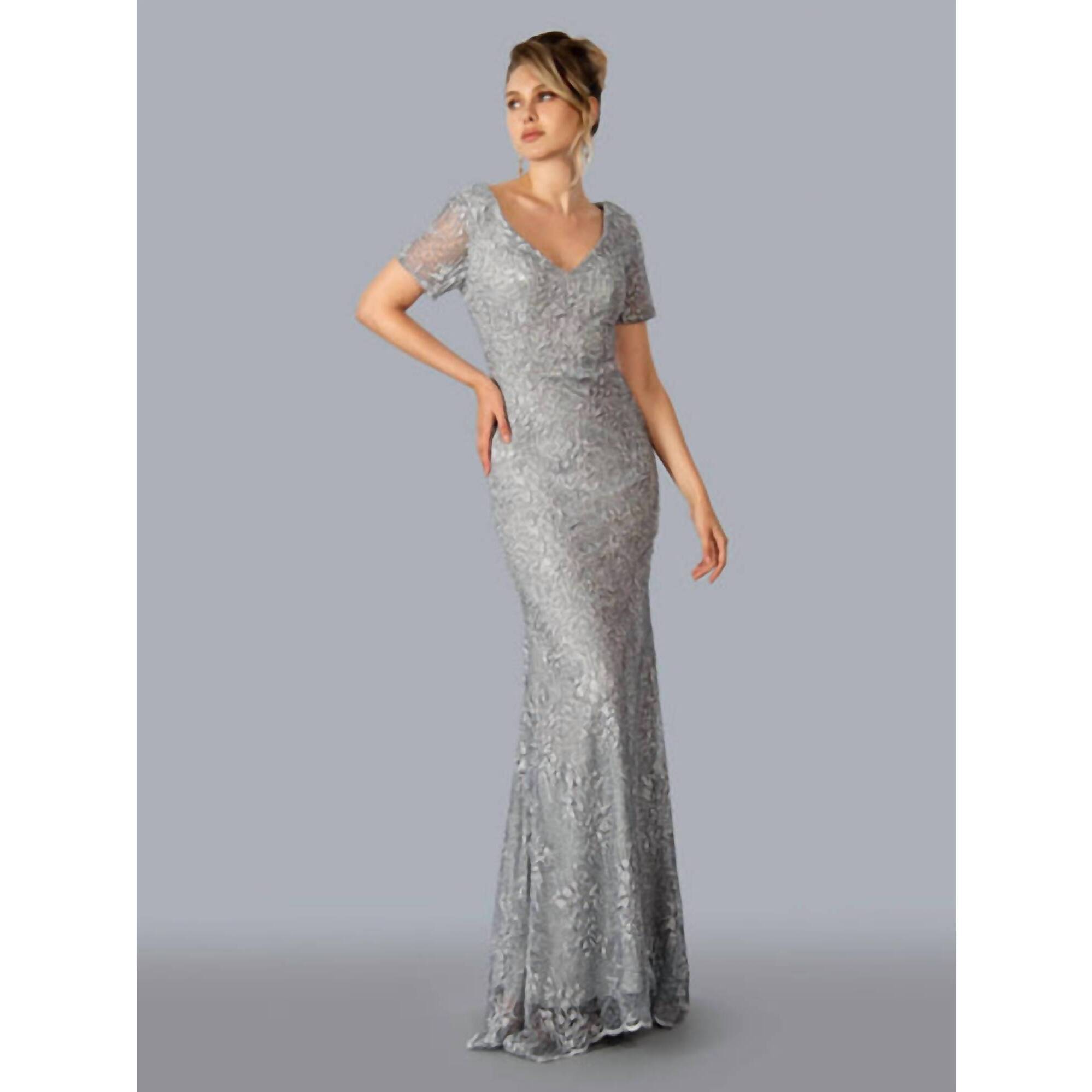 New Stella Couture Long Formal Evening Gown In Silver